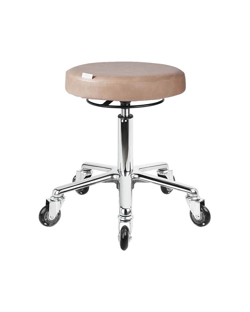 Round Blush - Pink salon stool - Chrome cross base